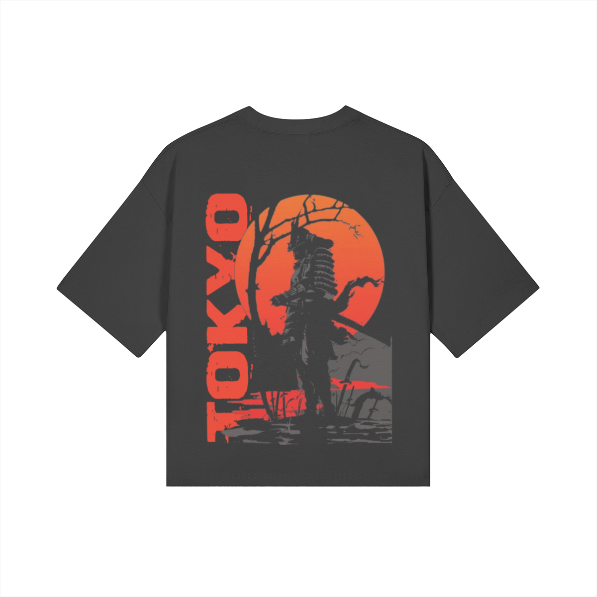 T-shirt District GU04 Graffiourbano – retro con grafica samurai Tokyo su sfondo sole rosso