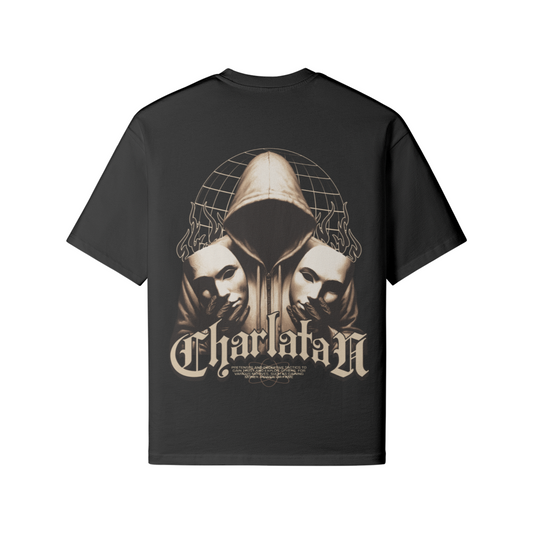 CharlataN T-shirt GU03 Graffiourbano – retro graphite con figura incappucciata e maschere